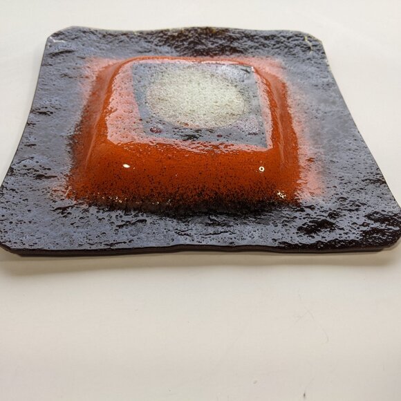 Mid Century Modern orange brown yellow Square Glass Dish for vintage credenza - Picture 7 of 8